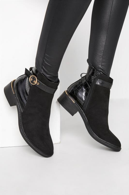 LTS Black Buckle Strap Ankle Boots | Long Tall Sally 2