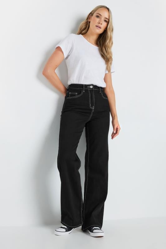 LTS Tall Black Contrast Stitch Wide Leg Jeans | Long Tall Sally 2