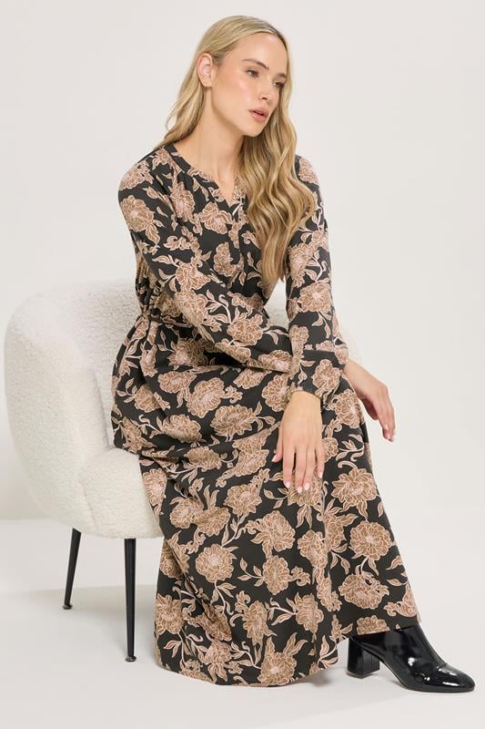 LTS Tall Brown Floral Belted Maxi Dress | Long Tall Sally 4