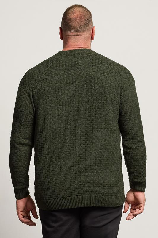BadRhino Big & Tall Dark Green Textured Crew Neck Knitted Jumper | BadRhino 3