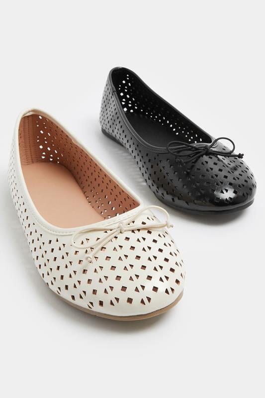 Ivory White Faux Leather Cut Out Ballet Pumps In Wide E Fit | Yours Clothing 5