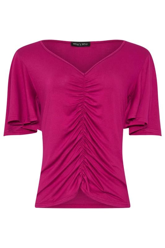 LTS Tall Berry Red Angel Sleeve Ruched Front Top | Long Tall Sally 5