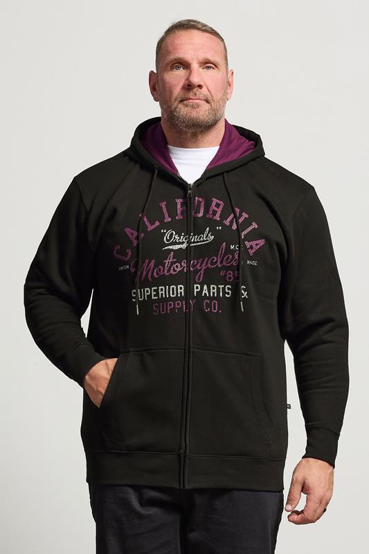 KAM Big & Tall Black California Zip Through Hoodie