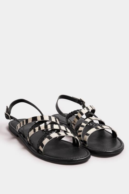 LTS Black Zebra Print Leather Cross Over Sandals In Standard Fit | Long Tall Sally 2