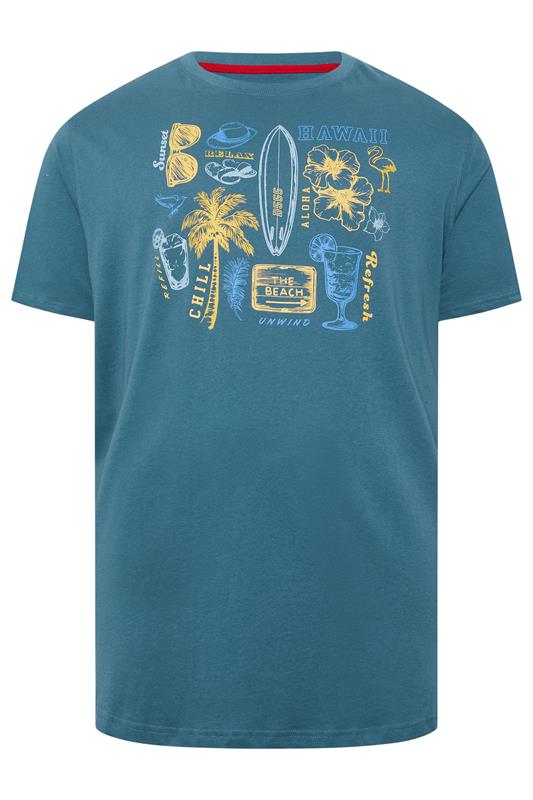 D555 Big & Tall Teal Blue Summer Beach Print T-Shirt | BadRhino 2