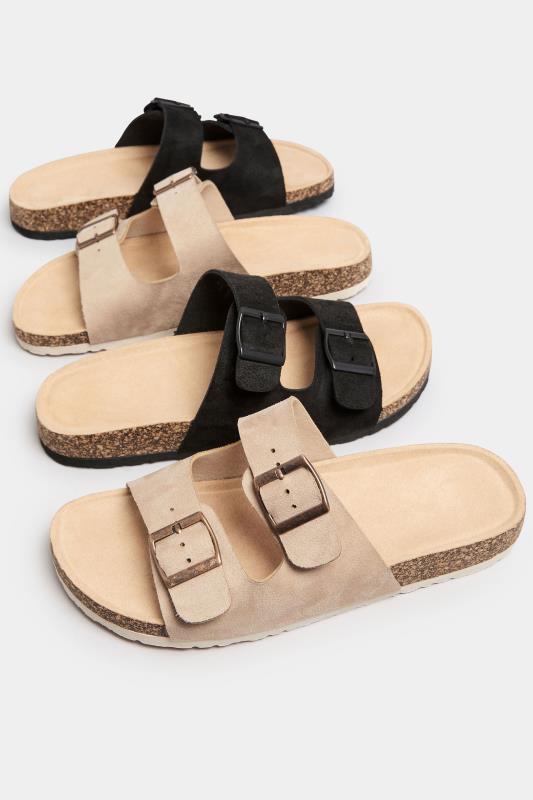 Beige Brown Faux Suede Buckle Strap Footbed Sandals In Extra Wide EEE Fit | Yours Clothing 6