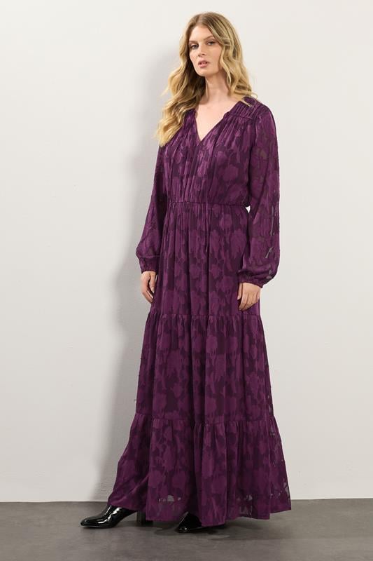 LTS Tall Purple Jacquard Boho Maxi Dress | Long Tall Sally 3