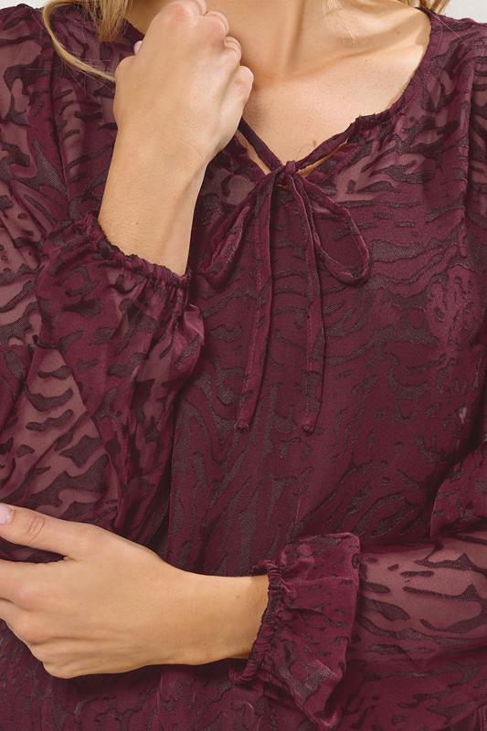 LTS Tall Burgundy Red Animal Burnout Tie Blouse | Long Tall Sally 4