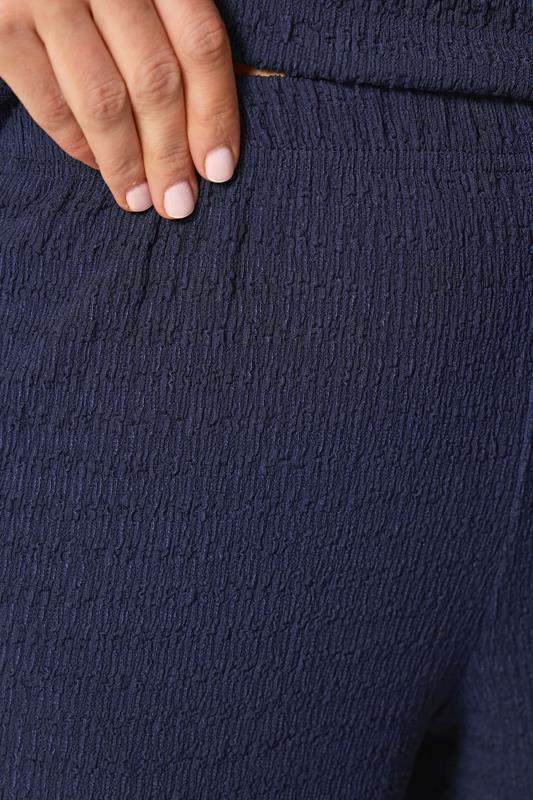 LTS Tall Women's Navy Blue Textured Elasticated Wide Leg Trousers | Long Tall Sally 4