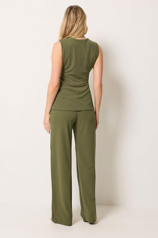 LTS Tall Women's Set Khaki Green Textured Waistcoat & Wide Leg Trousers | Long Tall Sally 1