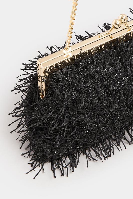 Black Eyelash Clutch Bag | Yours Clothing 6