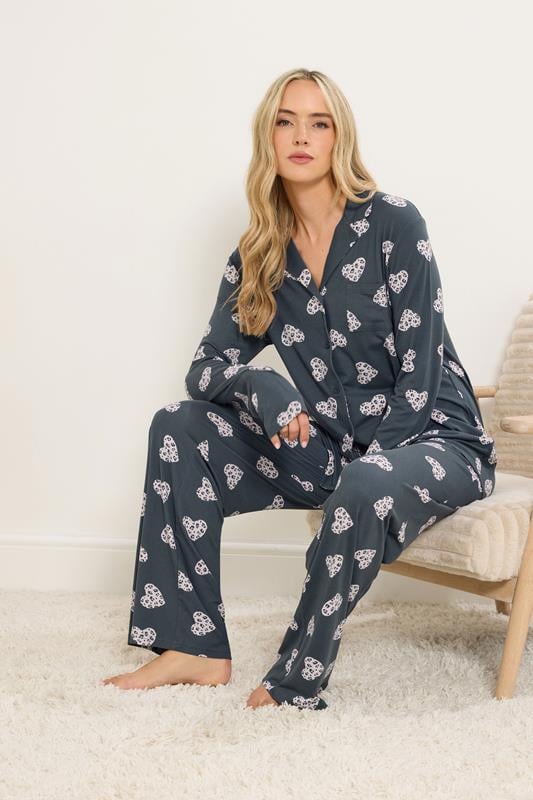 LTS Tall Grey Soft Touch Animal Heart Pyjama Set | Long Tall Sally 2