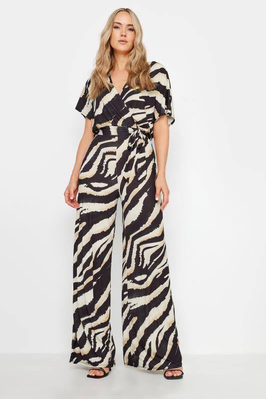 Tall  LTS Tall Black Zebra Print Wrap Jumpsuit