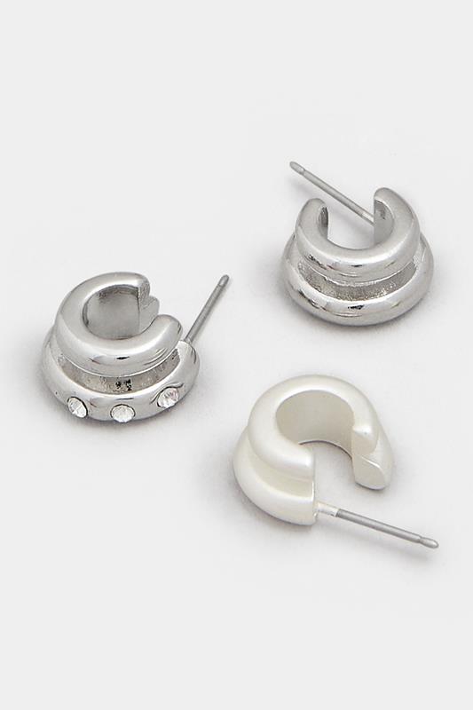 3 PACK Silver Tone Diamante Mini Hoop Earrings Set | Yours Clothing 2
