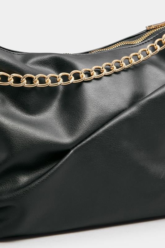 Black Ruched Chain Detail Shoulder Bag | Yours Clothing 4