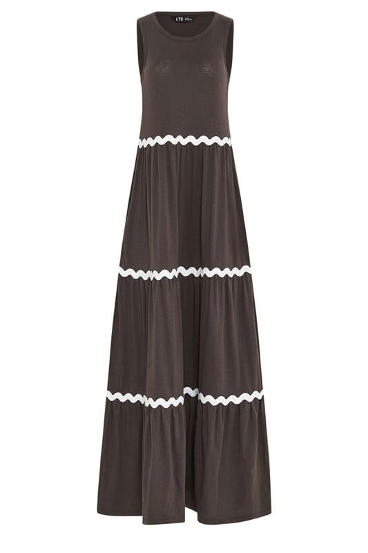 LTS Tall Women's Chocolate Brown Contrast Swirl Tiered Cotton Maxi Dress | Long Tall Sally 5