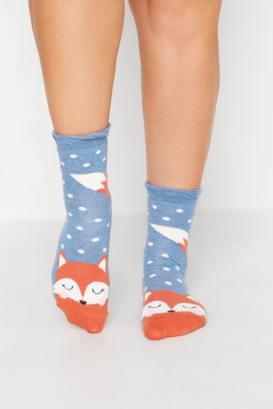 4 PACK Blue Woodland Animal Ankle Socks | Yours Clothing 2