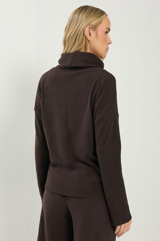 LTS Tall Women's Chocolate Brown Roll Neck Brushed Ribbed Top | Long Tall Sally 3