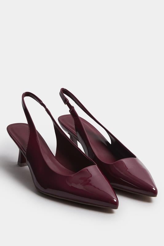 Burgundy Red Patent Slingback Kitten Heels In Extra Wide EEE Fit | Yours Clothing 2