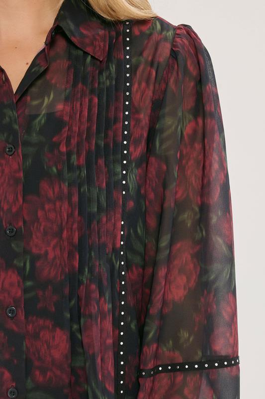 LTS Tall Red Rose Stud Trim Pintuck Shirt | Long Tall Sally 5