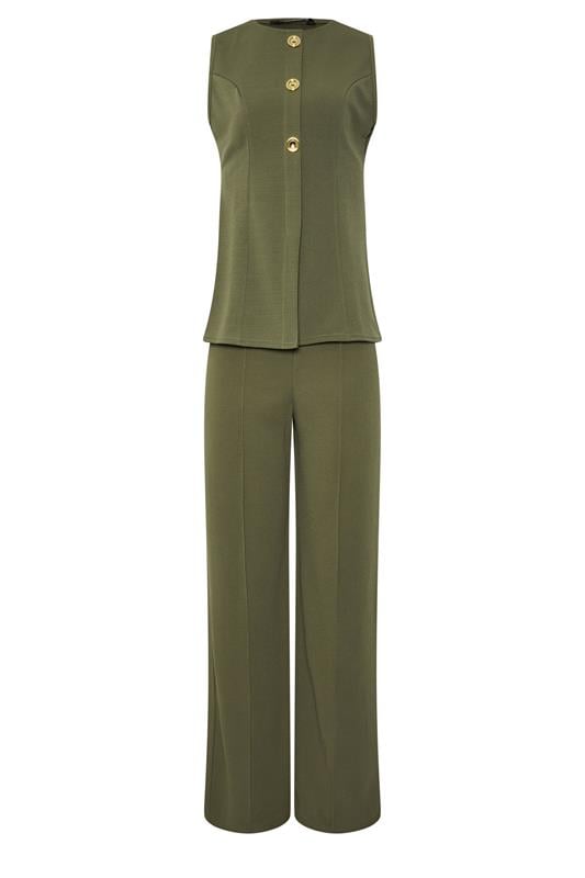 LTS Tall Women's Set Khaki Green Textured Waistcoat & Wide Leg Trousers | Long Tall Sally 5