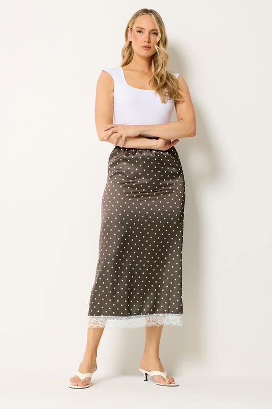  LTS Tall Chocolate Brown Polka Dot Lace Maxi Skirt