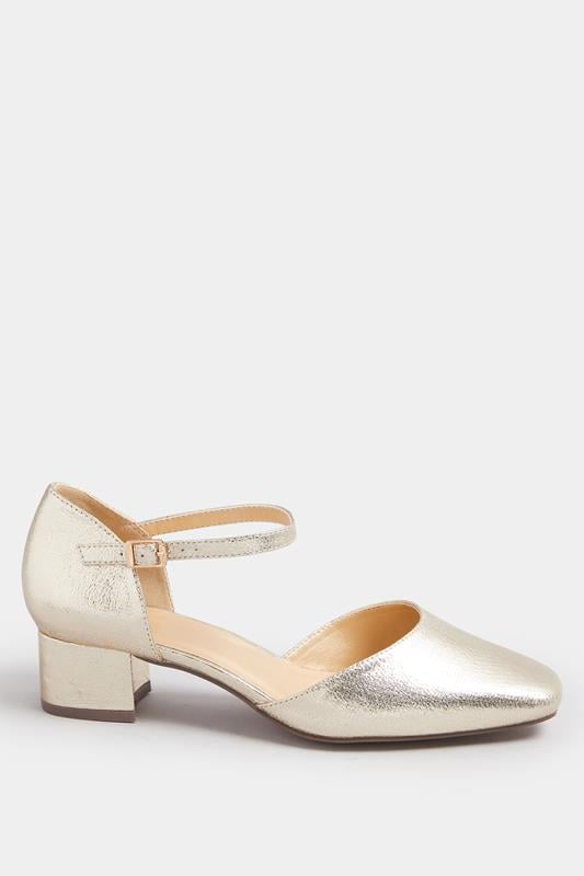 Gold Faux Leather Block Heel Court Shoes In Extra Wide EEE Fit | Yours Clothing 3