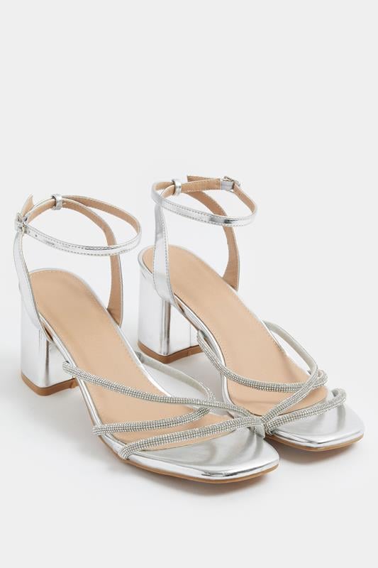 Silver Diamante Asymmetric Block Heels In Wide E Fit & Extra Wide EEE Fit | Yours Clothing 2