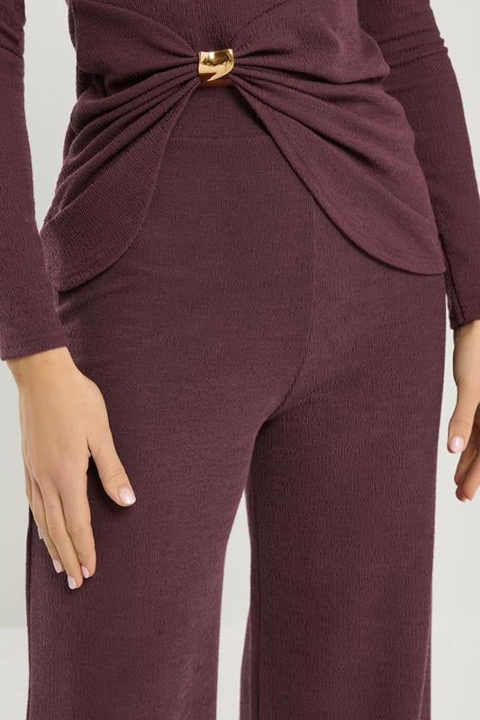 LTS Tall Women's Berry Red Textured Wide Leg Trousers | Long Tall Sally 4