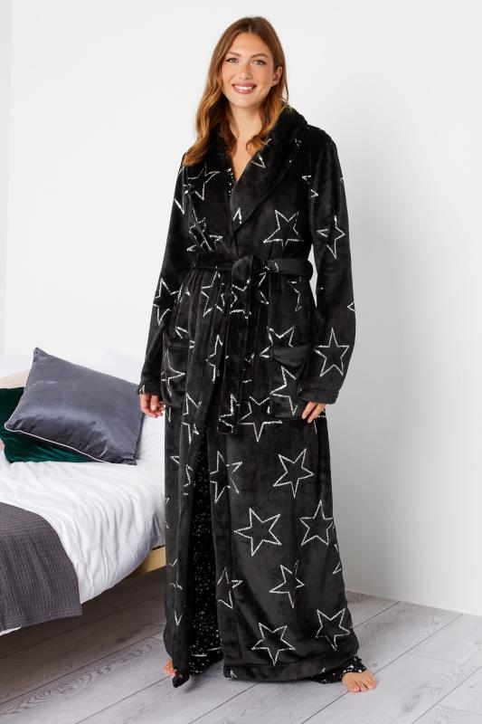 Tall  LTS Tall Black Foil Star Print Maxi Dressing Gown
