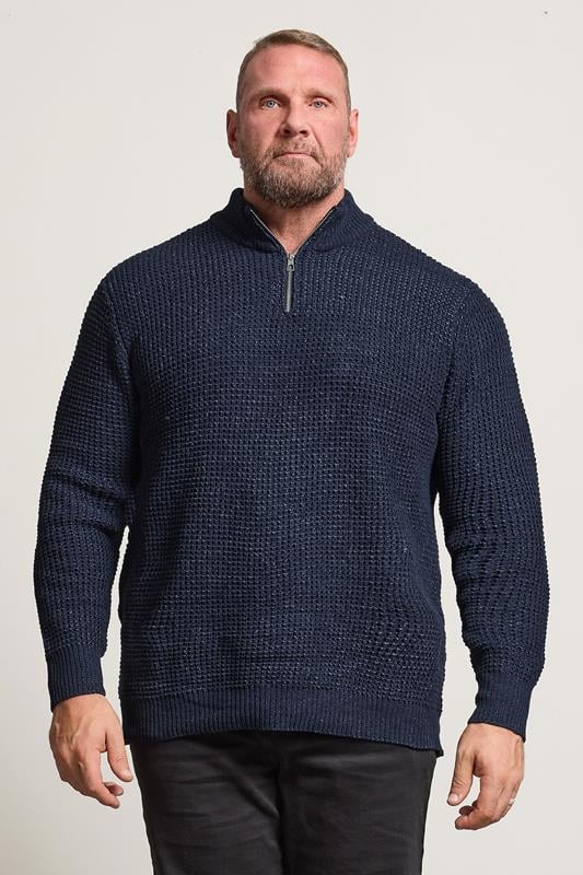 BadRhino Big & Tall Navy Blue Chenille Quarter Zip Jumper
