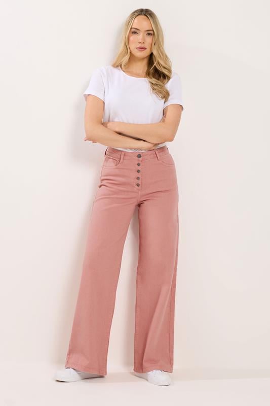 Tall  LTS Tall Coral Pink Button Detail Wide Leg Jeans