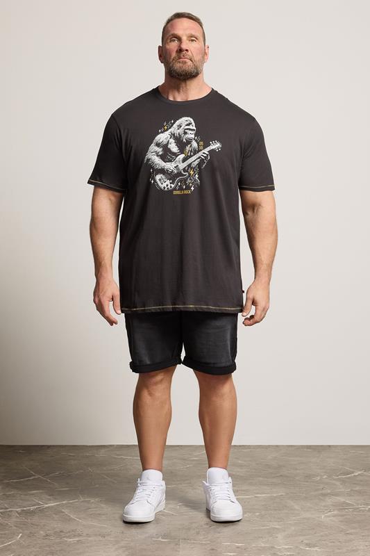 D555 Big & Tall Washed Black Gorilla Guitar Print T-Shirt | BadRhino 1