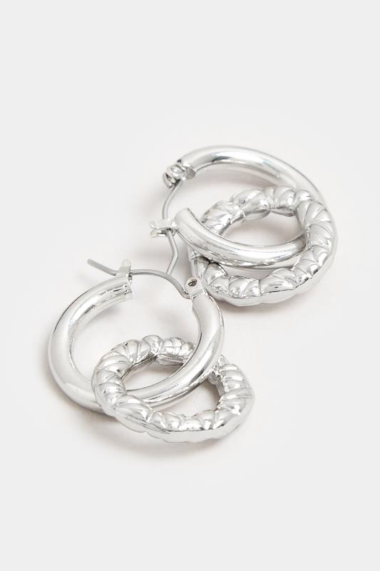 Silver Diamante Double Hoop Earrings | Yours Clothing  3