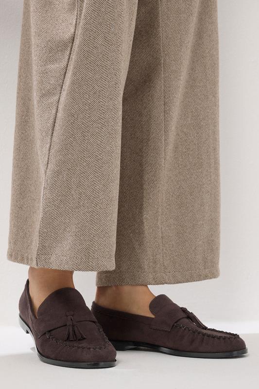 Tall  LTS Chocolate Brown Faux Suede Tassel Flat Loafers