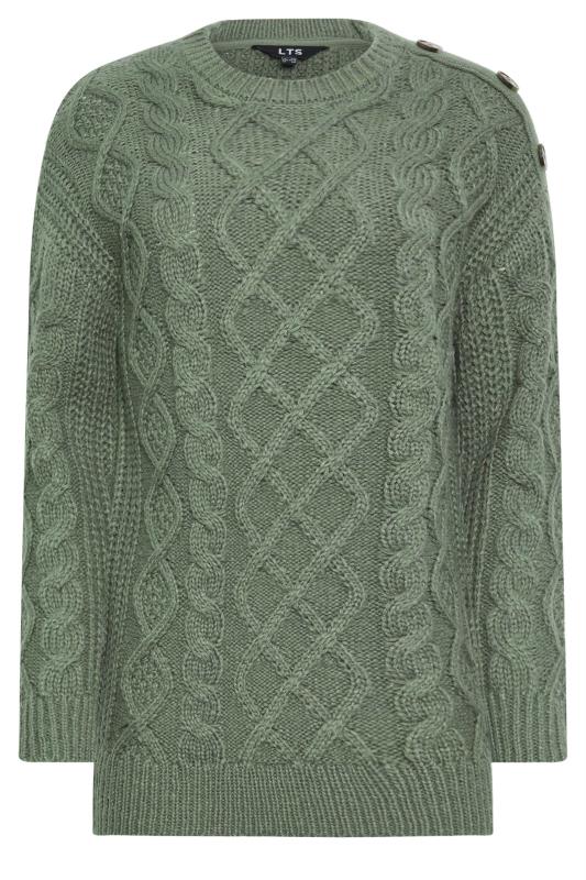 LTS Tall Womens Green Cable Button Scoop Neck Jumper | Long Tall Sally  5