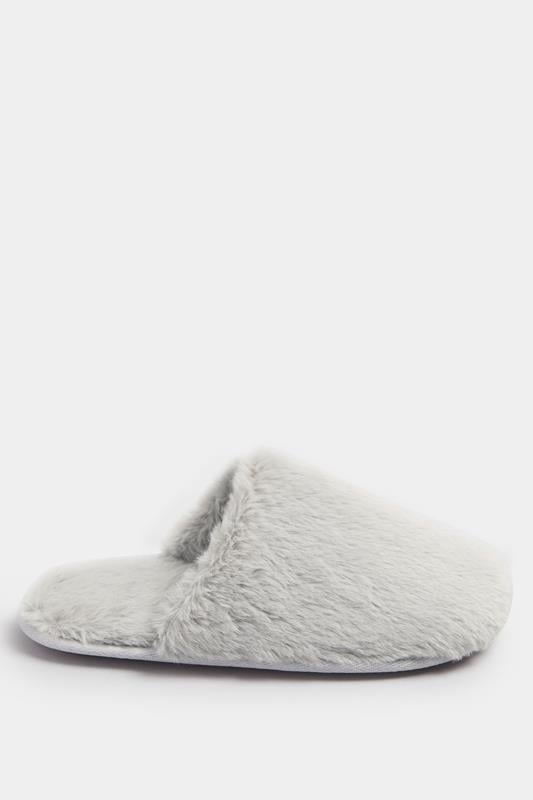 Grey Plush Faux Fur Mule Slippers | Yours Clothing 3