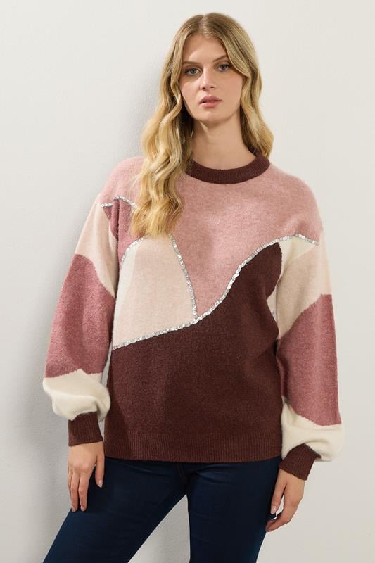 LTS Tall Pink Contrast Sequin Jumper | Long Tall Sally 1