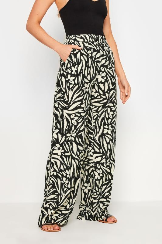 LTS Tall Women's Black Abstract Floral Print Wide Leg Trousers | Long Tall Sally 3