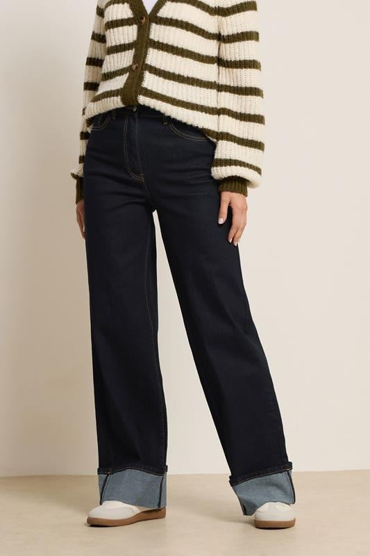 LTS Tall Dark Blue Turn Up Wide Leg Jeans | Long Tall Sally 3