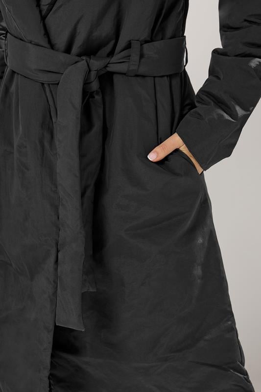 LTS Tall Black Belted Padded Midi Coat | Long Tall Sally 4