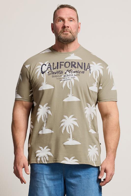 KAM Big & Tall Stone Brown Palm Print T-Shirt