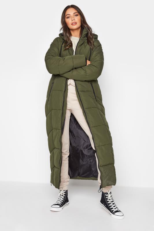 Tall Women's Khaki Green Longline Puffer Coat | Long Tall Sally 1
