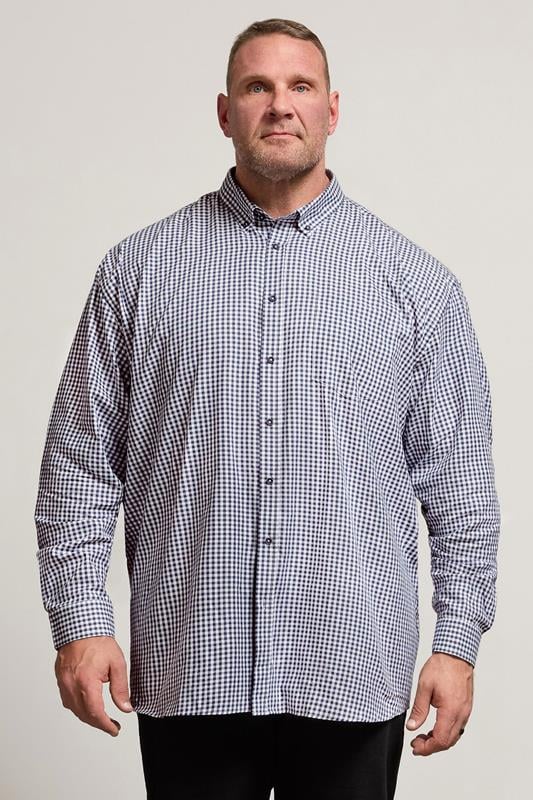KAM Big & Tall Navy Blue Long Sleeve Gingham Shirt