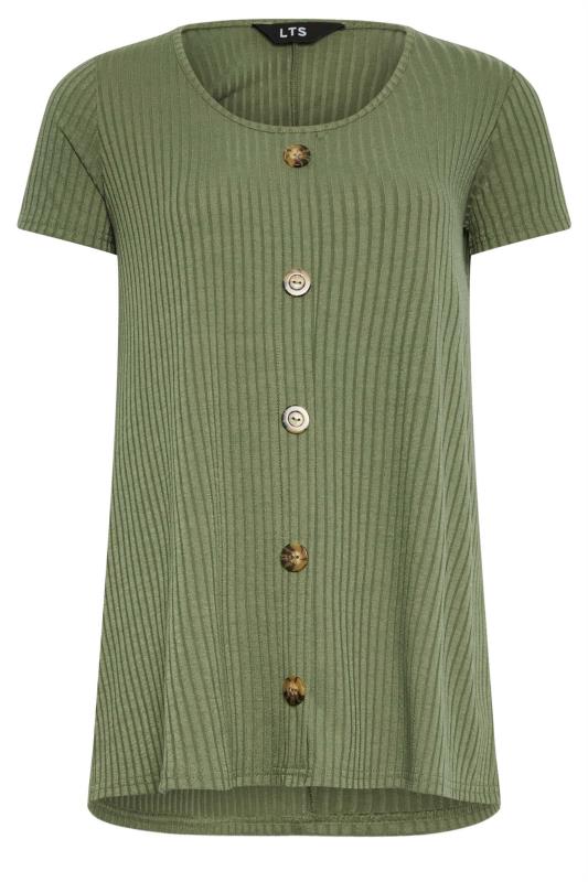 LTS Tall Khaki Green Ribbed Button Detail Swing T-Shirt | Long Tall Sally 6