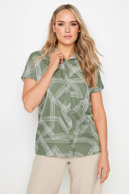 LTS Tall Khaki Green Abstract Print Shirt | Long Tall Sally 1