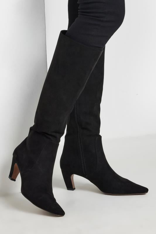 Tall  LTS Black Faux Suede Knee High Boots In Standard Fit