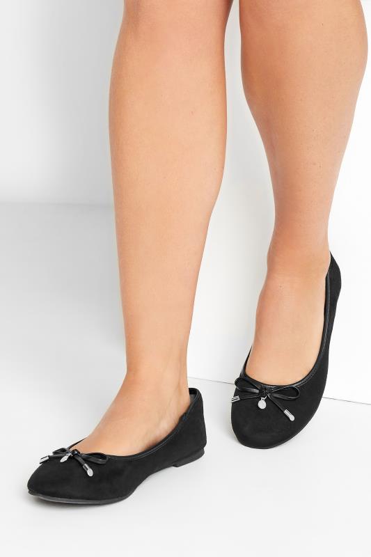 Tall  LTS Black Faux Suede Ballerina Pumps In Standard Fit