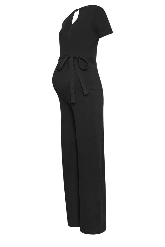 LTS Tall Black Ribbed Wrap Maternity Jumpsuit | Long Tall Sally  5