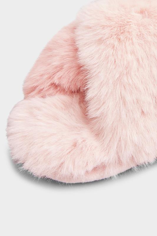 Pink Vegan Faux Fur Cross Strap Slippers In Regular Fit | Yours Clothing 5